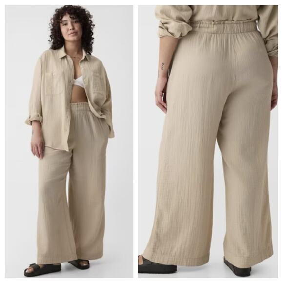 NWT GAP Women's Mid Rise Gauze Wide Leg Pull On Pant Beige Size XL - Picture 1 of 10